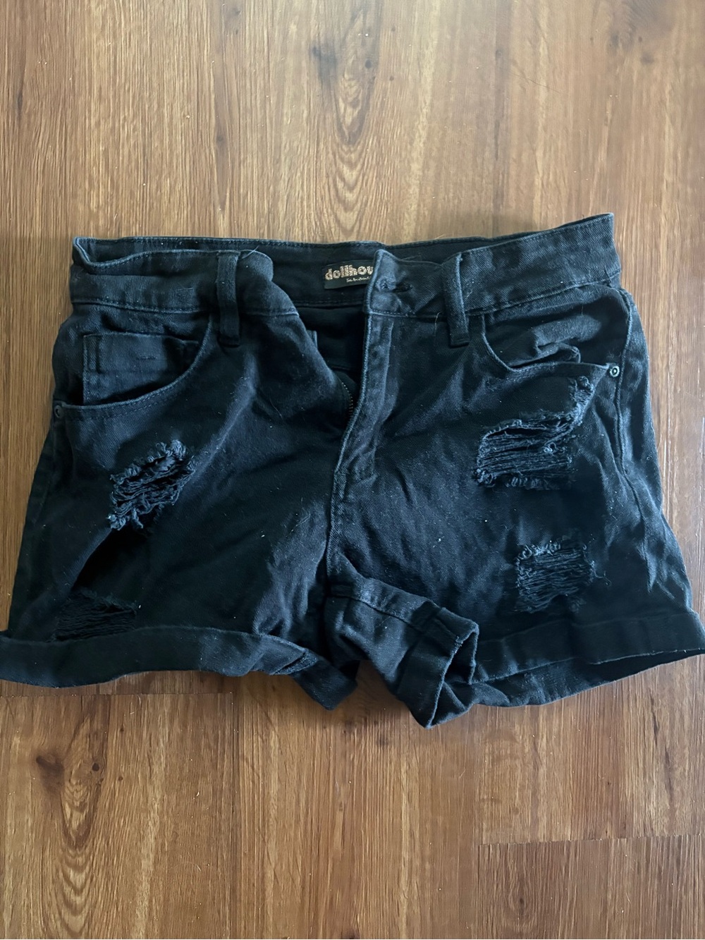 Dollhouse Black Distressed Rolled Hem Jean Shorts